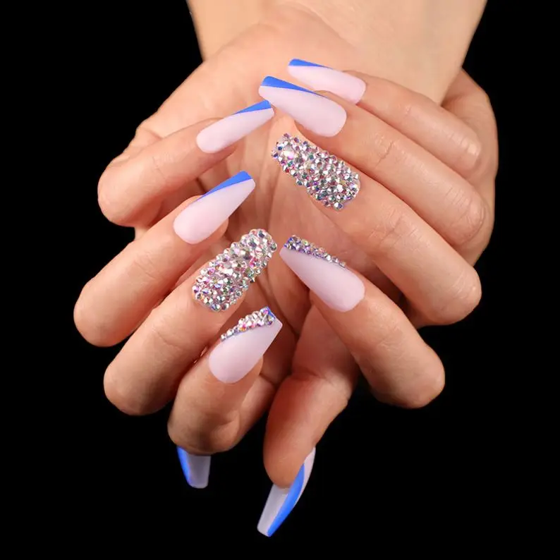 

Free Sample Bulk Blue Press On Nails Tip Artificial Fingernails, As the picture
