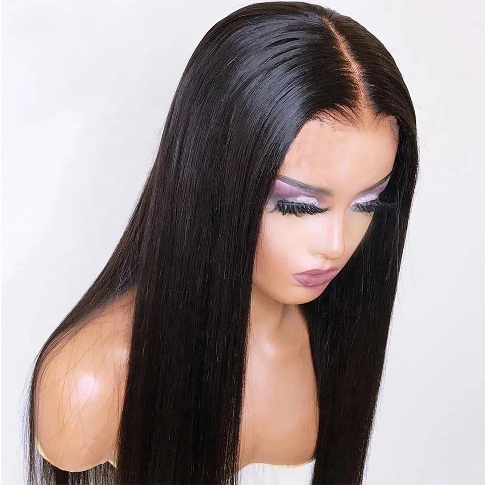 

Natural Black Color Straight 360 Lace Frontal Wig 130% Density Brazilian Virgin Hair 360 Lace Human Hair Wigs For Black Women, Natural color human hair wig