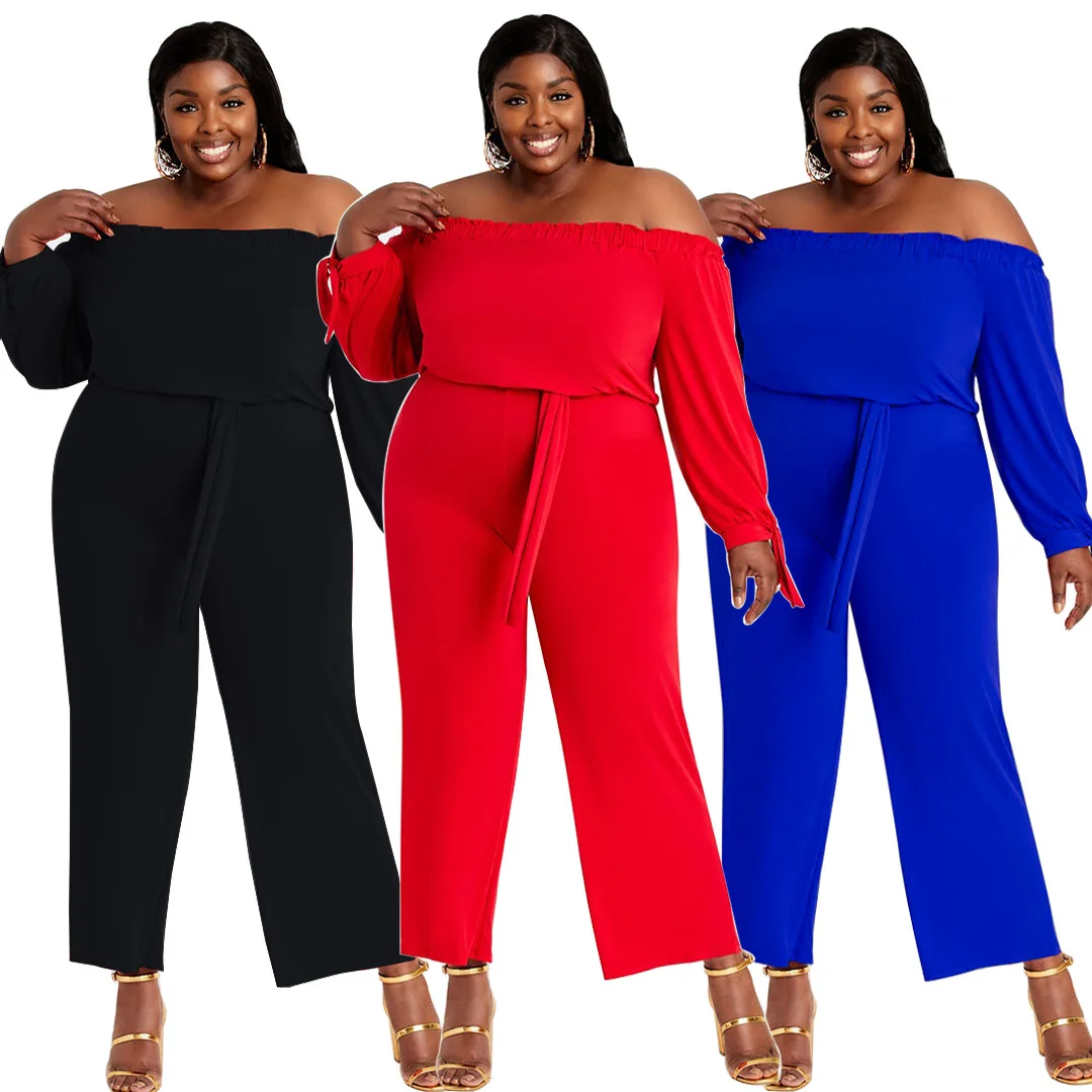 

LOW MOQ In-Stock Large size romper for women solid color one-shoulder fashion belted jumpsuit playsuit sexy, Picture color