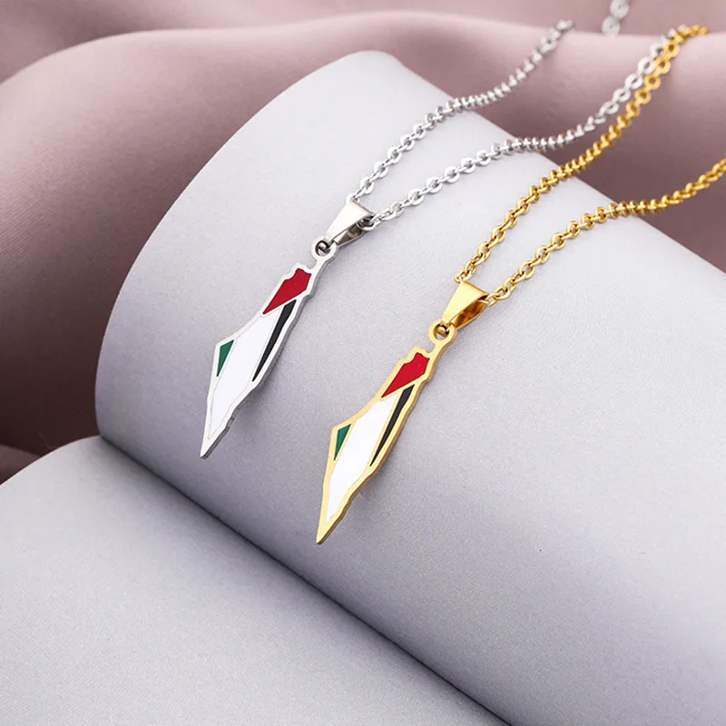 Latest Design Ayong Jewelry Israel Map Necklace Stainless Steel Gold Plated Palestine Map Necklace