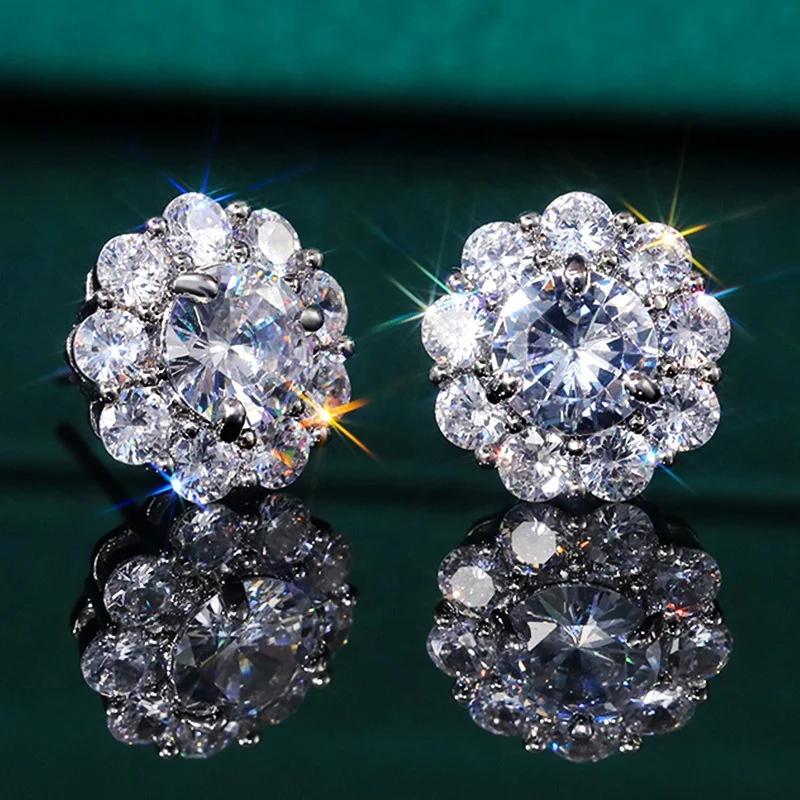 

Romantic Flower Shape Women's Stud Earring Dazzling Round Zircon Crystal Versatile Accessories Female Statement Jewelry, Picture shows