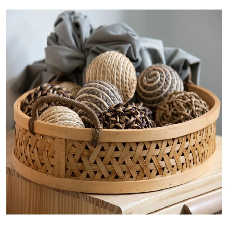 

Classic Tray Serving Plates Decorative Bamboo Wood Wicker Rattan Kitchen Organizer Basket Storage Containers