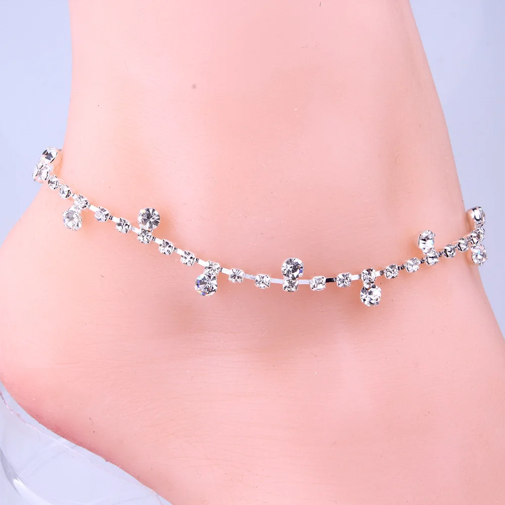 

2019 Korean Popular Beach Small Drill Rhinestones Ankle Chain Shiny Delicate Diamond Ankle Bracelet, Silver
