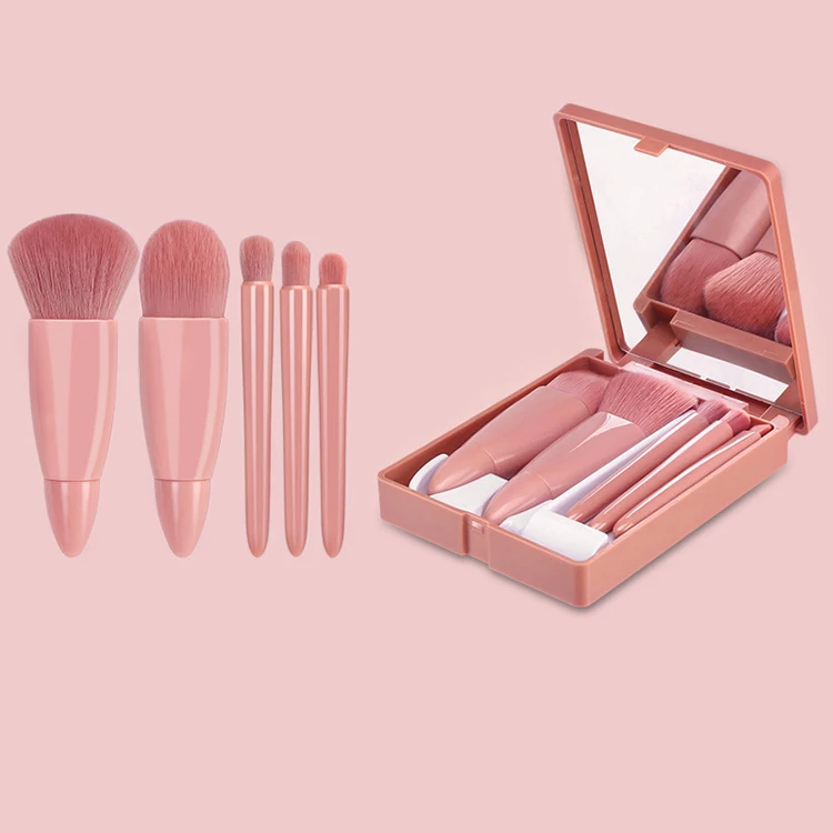 

Hot Sale Cosmetic Makeup Brush Set Exquisite Girl Pink Series 5 Pieces OEM Style Beauty Face, Picture