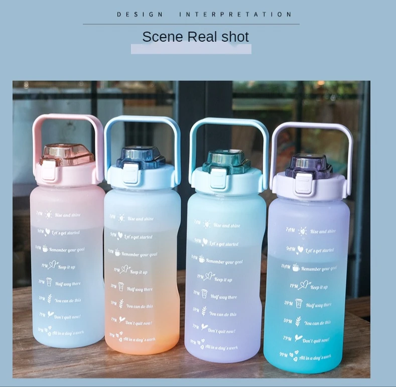 

Tritan BPA Free Water Jug 64oz Motivational Plastic Gallon Water Bottle With Time Marker Straw for Fitness Gym Sports, Multiple colors