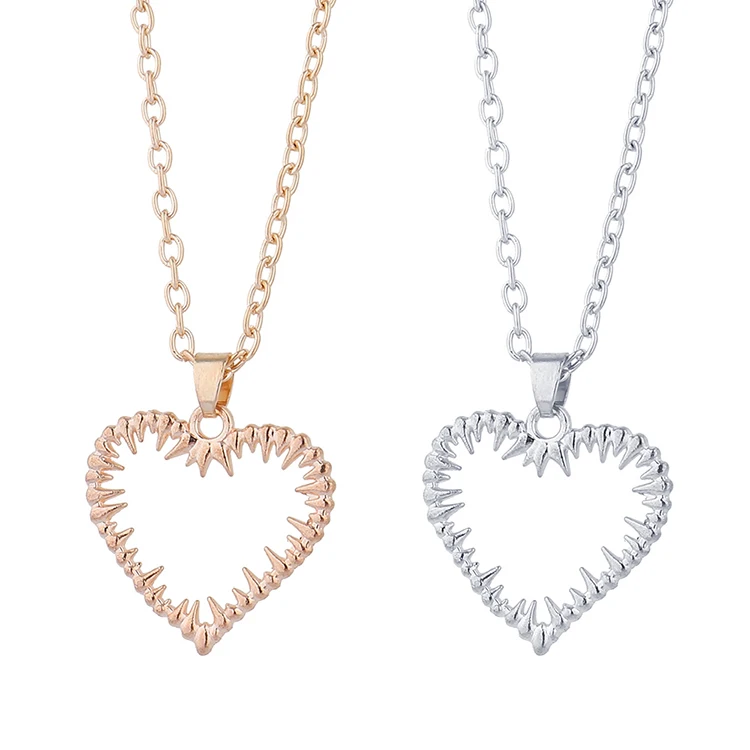 

Amazon Best Selling Gold Silver Plated Hollow Heart Drop Necklaces Valentine's Day Peach Heart Pendant Necklace For Sweet Love