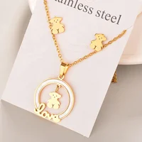 

Modalen Love Letter Round Shape Bear Fashion Necklace Stainless Steel Jewelry Set