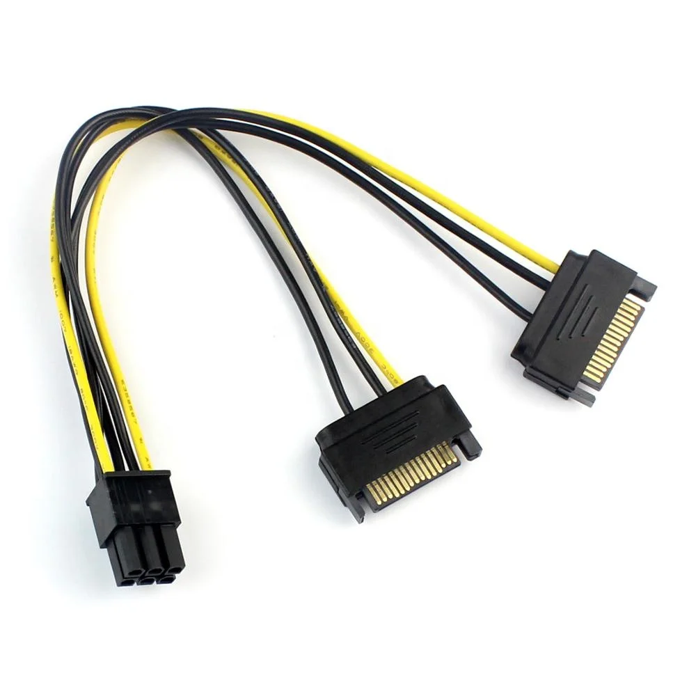 

Dual 2 SATA 15 Pin Male M to PCI-e Express Card 6 Pin Female Graphics Video Card Power Cable 20cm