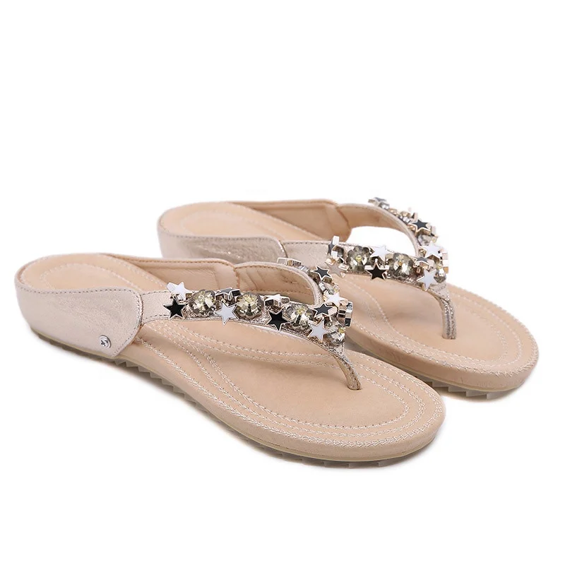 

2021 Summer Best Selling Big Size Flip Flops Sandals Stars Shape Glitter Diamond Flat Shoes Convenient Ladies Slippers, Golden black