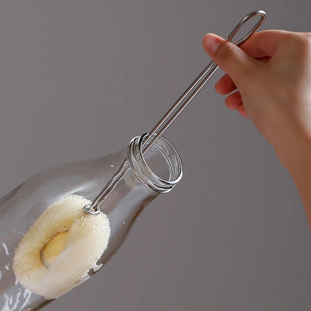

SHIMOYAMA Household Cleaning Tools And Accessoires Stainless Steel Bottle Wash Brush Long Handle Cup Cleaning Brush with sponge