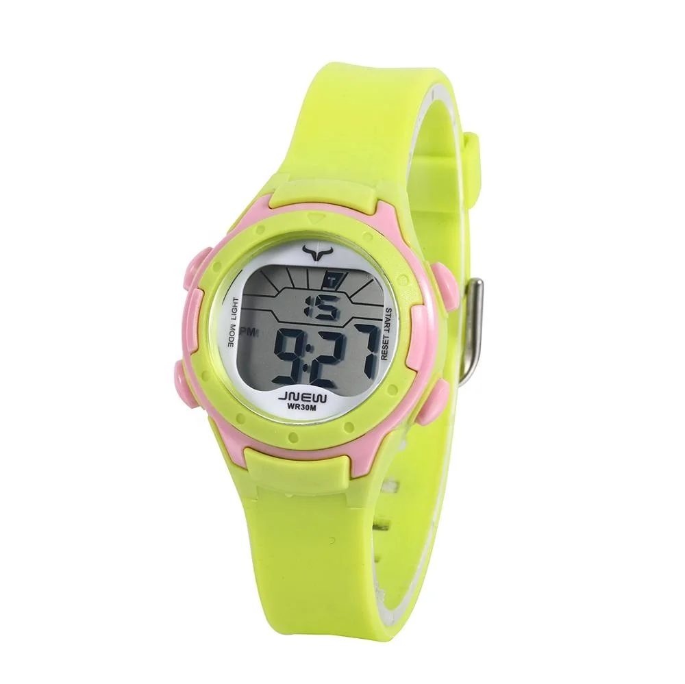 

SEVEN Color Light Fluorescent Green Digital Water Resistant Kid Watch For Girls