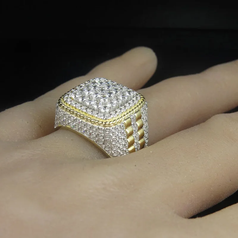 

2021 Luxury Hiphop Real 10K Solid Gold Full Iced Out Moissanite Diamond Champion Men Rings, Yellow