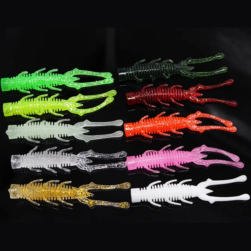 

10 pieces Soft artificial worm lures TPR 65mm 75mm Shrimp fishy smell Luminous Flexible Bait Swimbait MaggotsJigging Wobblers