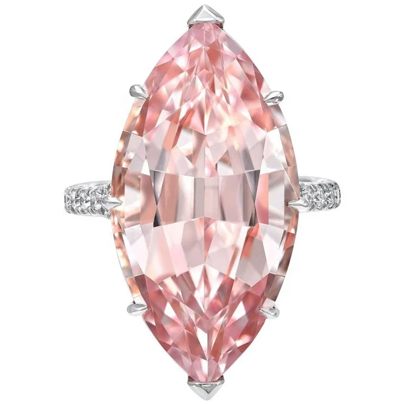 

New Fashion Trendy Luxury Jewelry Pink Cubic Zirconia Big Stone Romantic Bridal Wedding Bijoux Engagement Ring