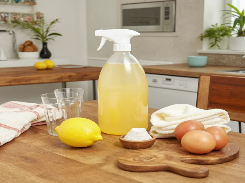 Natural cleaning ingredients on wooden table