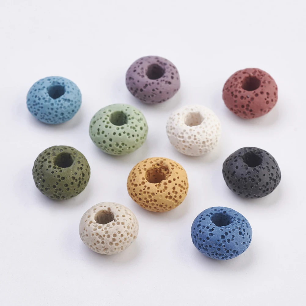 

PandaHall Rondelle Mixed Color Natural Lava Large Hole Beads