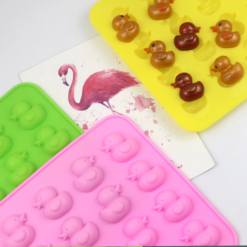 

077 factory free sample silicon resin mold 16 hole duck shape, silicon chocolate moulds, silicone ice cube tray, Yellow