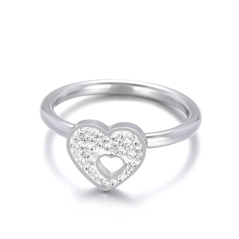 

Kalen Classic Silver Heart Rhinestone Ring Stainless Steel Finger Rings Wholesale