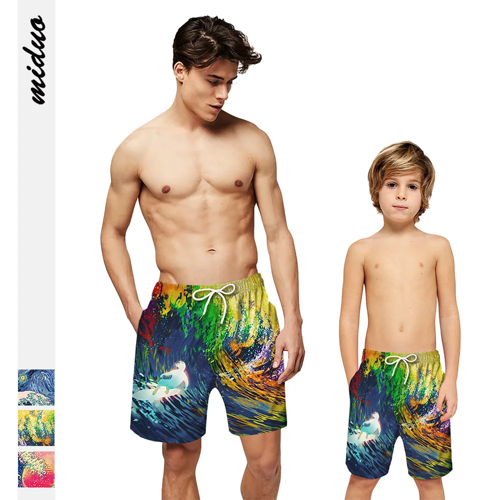 

Wave digital printing parent-child beach pants men's casual vacation shorts wholesale, Picture