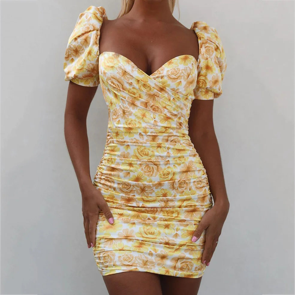 

FS1288D women Sexy Floral Print Dresses Short Sleeve Casual Dress