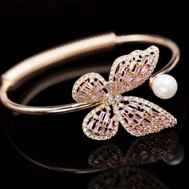 

XUNBEI 925 sterling silver Fashion Jewelry Zircon Butterfly Cuff Bracelets