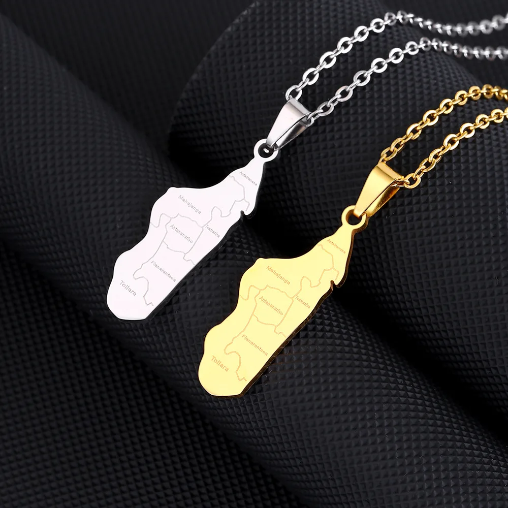 

Steel Madagascar Map Necklace for Men and Women Couples Geometric stainless Pendant