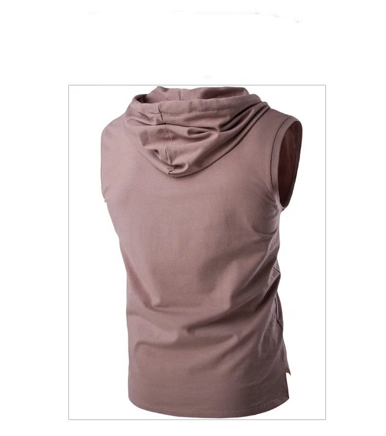 

KX-T18 Wholesale summer simple personality solid sleeveless gym shirt with drawstring fashion hoodie shirts men