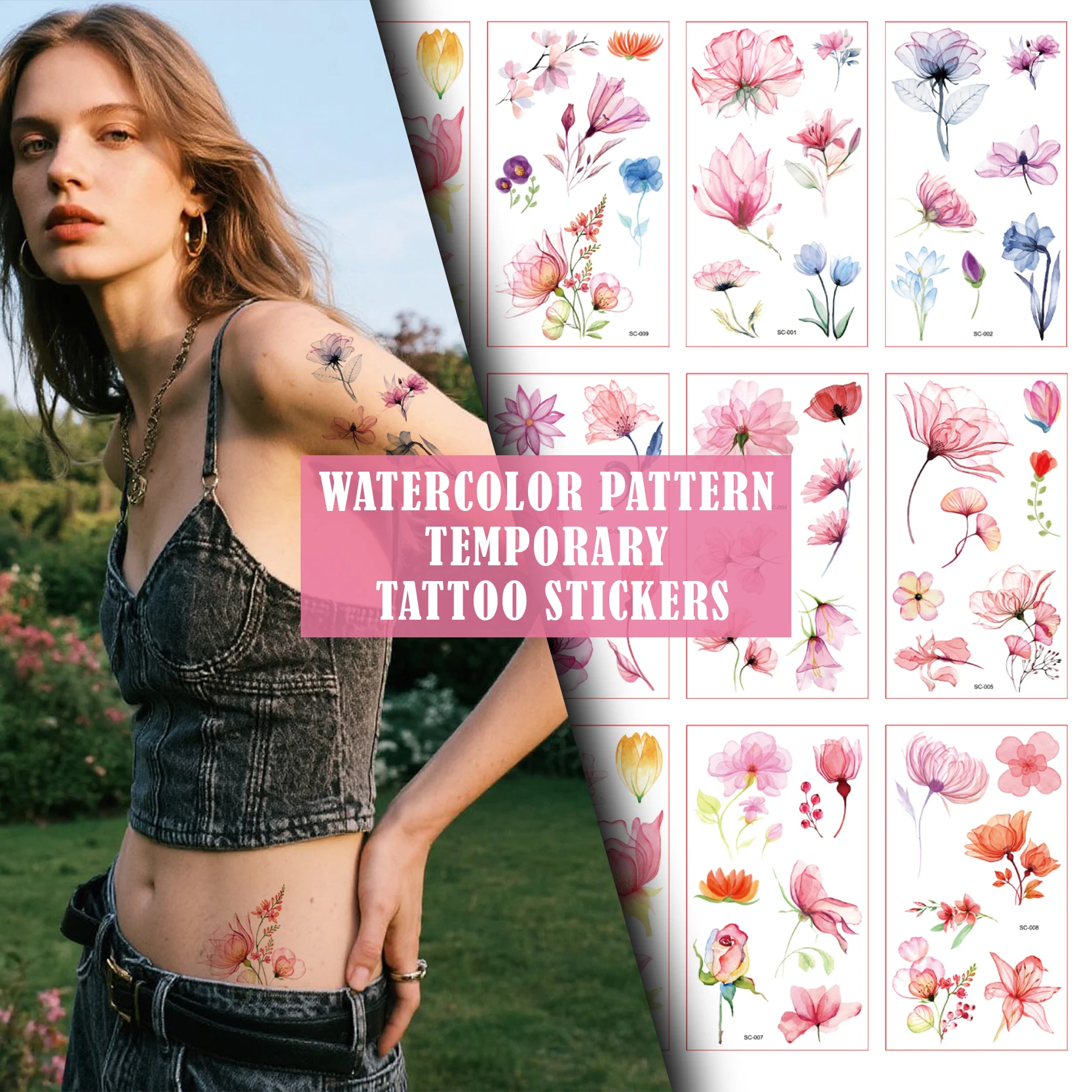 Delicate Floral Arm Collarbone Stickers New Bulk Wholesale Watercolor Flower Temporary Tattoos White Paper for Face Application