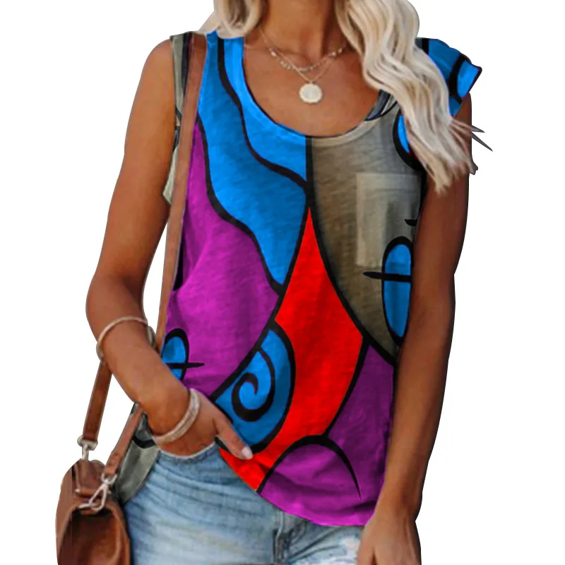

GW0271 HOT sale 2021 abstract art print summer women vest fashion graphic tank tops ladies shirts