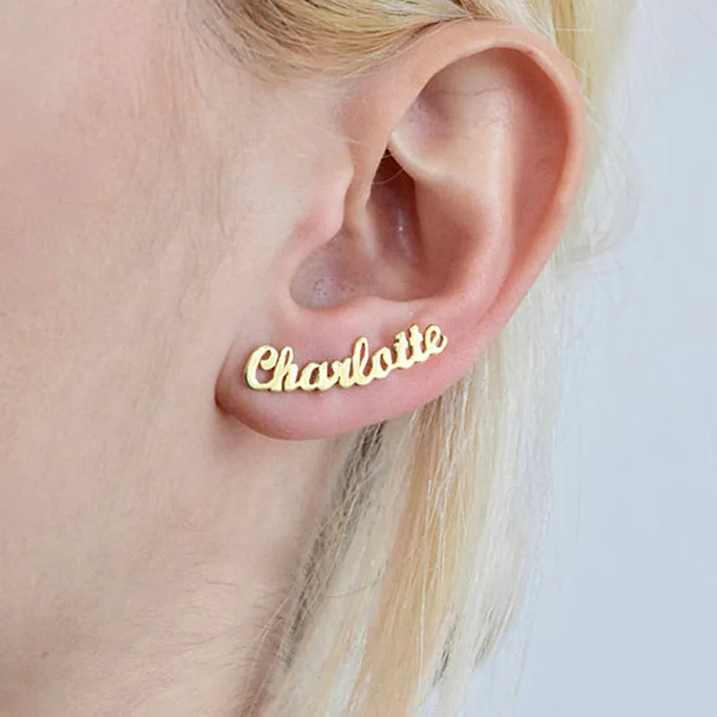 

Personalized Name Initial Stud Earring Stainless Steel Gold Post Earrings For Women Custom Name Earrings