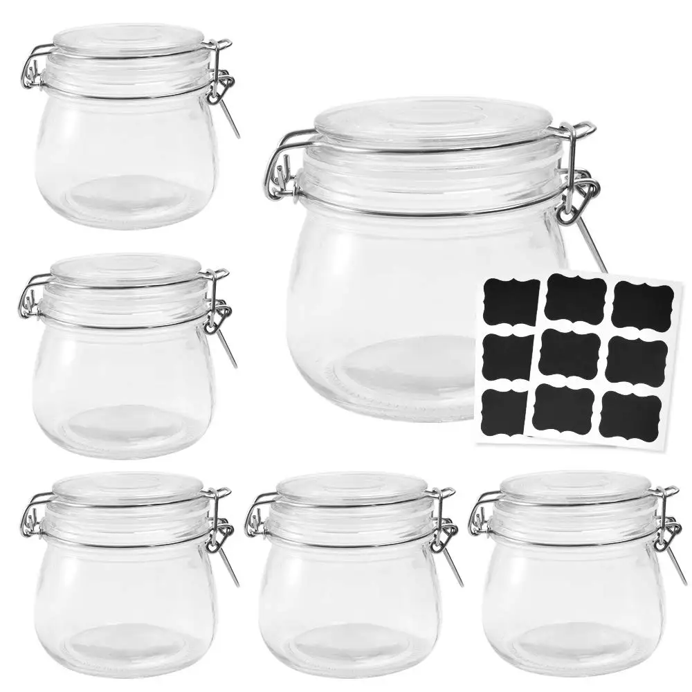 

500ml 16OZ wholesale hermetic airtight clear Glass jam kilnar jar with mental clip for food factory