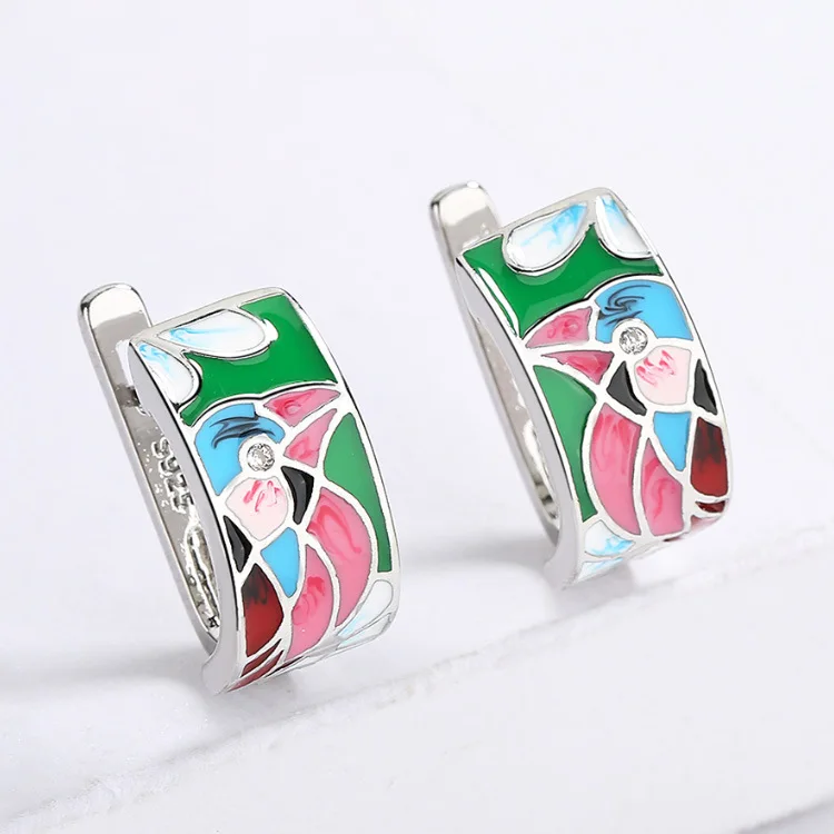 

Epoxy Jewelry KYED0794 Exquisite Colorful Flower Shape Handmade Green Enamel Earrings For Women