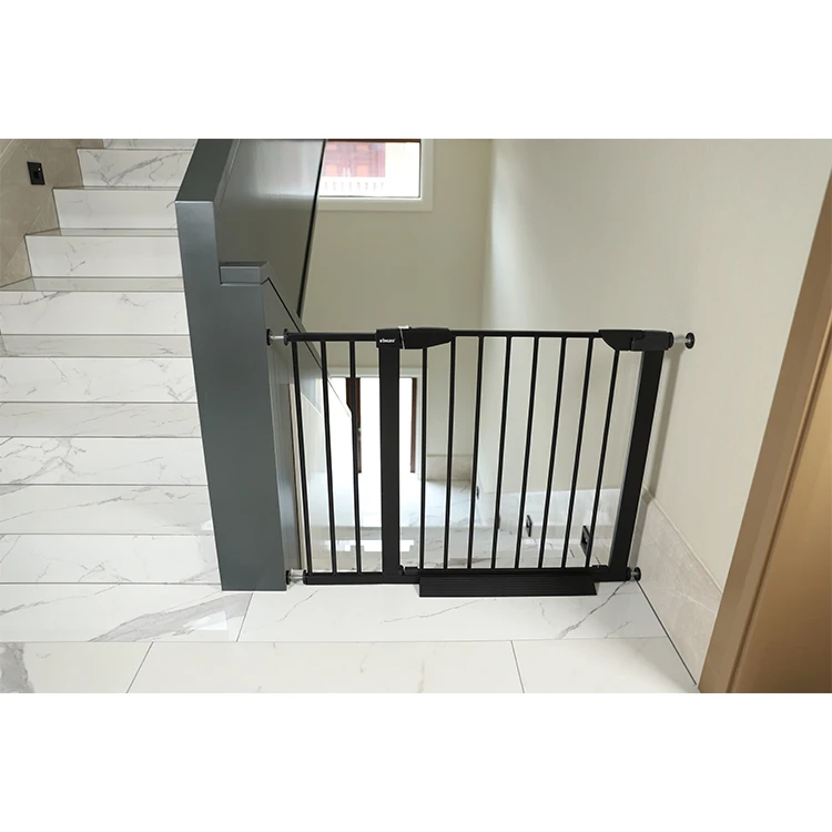 

Custom baby safety door gate retractable child safety gate wholesale Metal baby safety gate stairs, Black