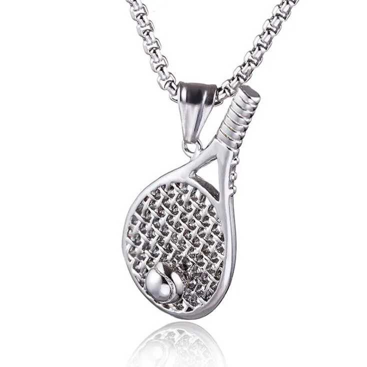 

2022 Korean version Sport style fashion tennis racket pendant stainless steel chain necklace ready to ship