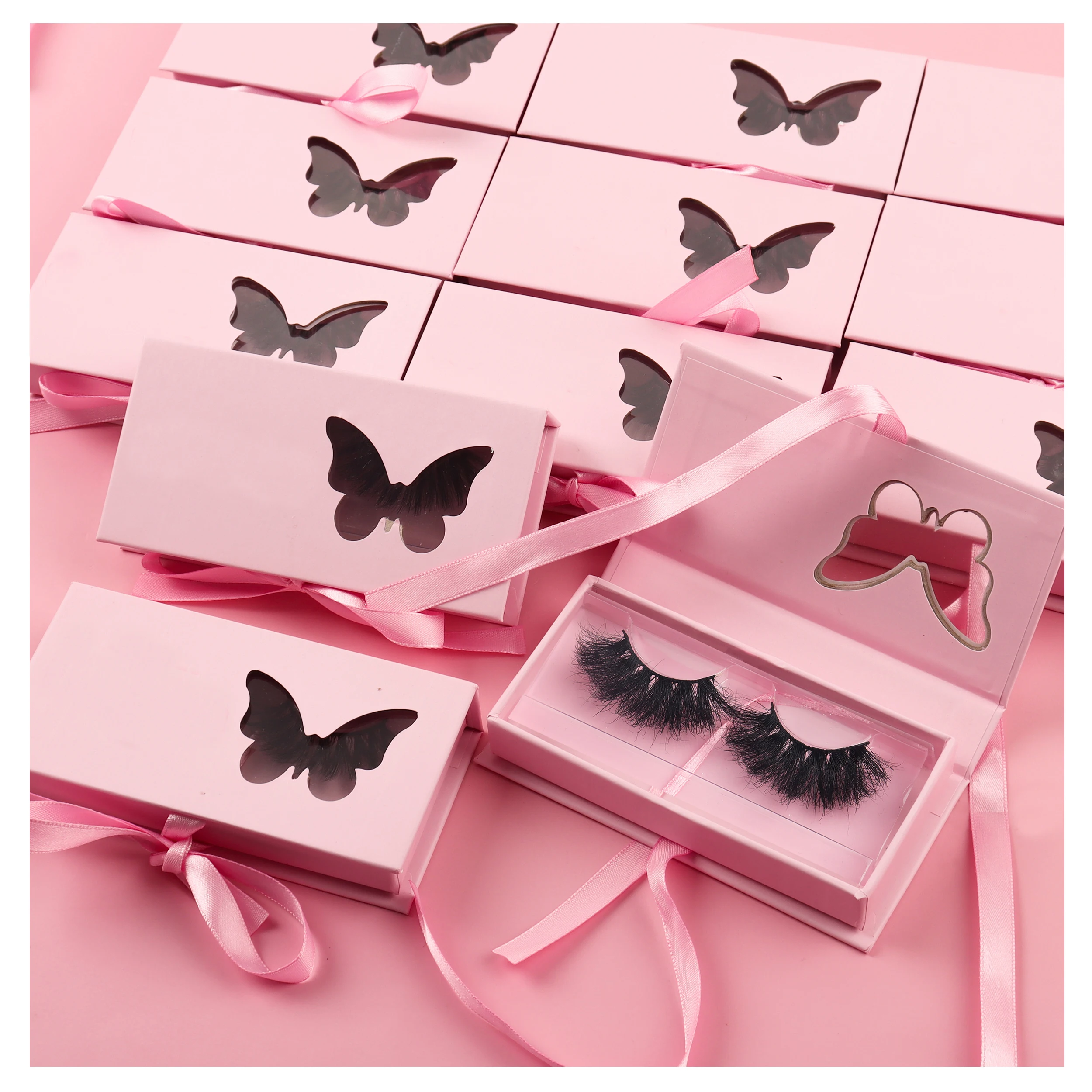 

Customized eyelash packaging box fluffy lashes 25mm mink lashes, Natural black