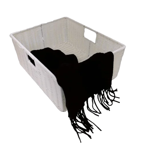 

hot sales white color pp rattan storage baskets with handles, White beige and coffee