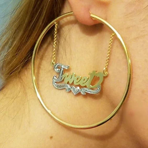 

2021 Big gold plated name custom earrings with logo Large ear rings with custom name pendant earrings, Gold,silver