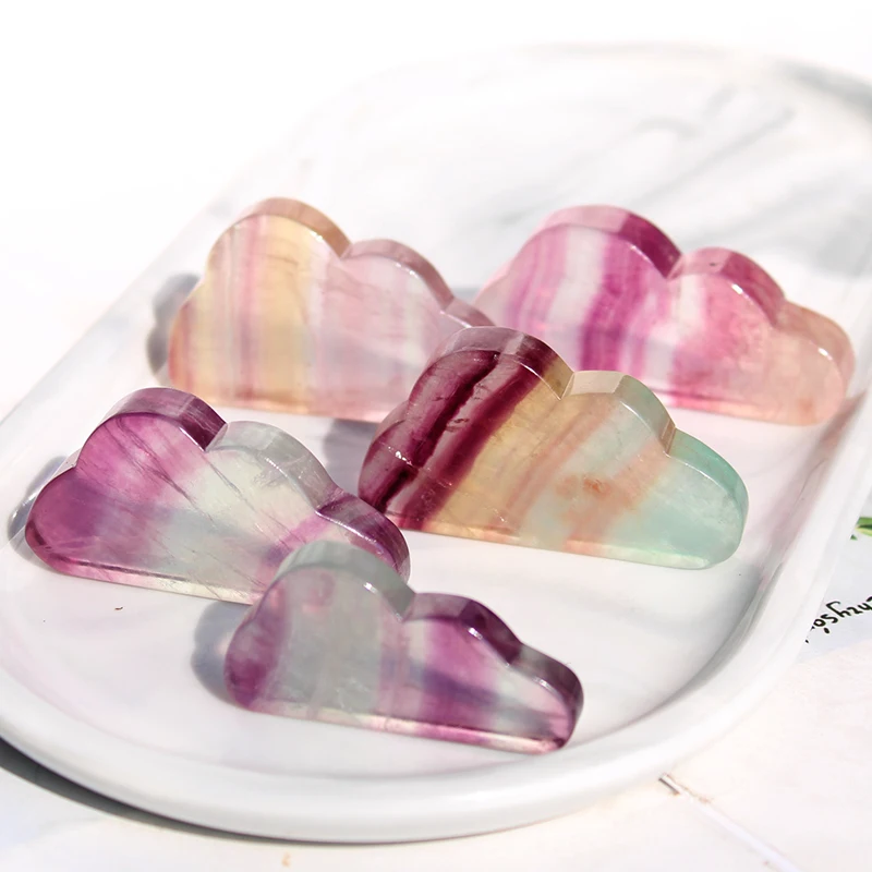 

Hand Carved Natural Rainbow Fluorite Crystal Healing Stones Cloud Carving For Home Decoration