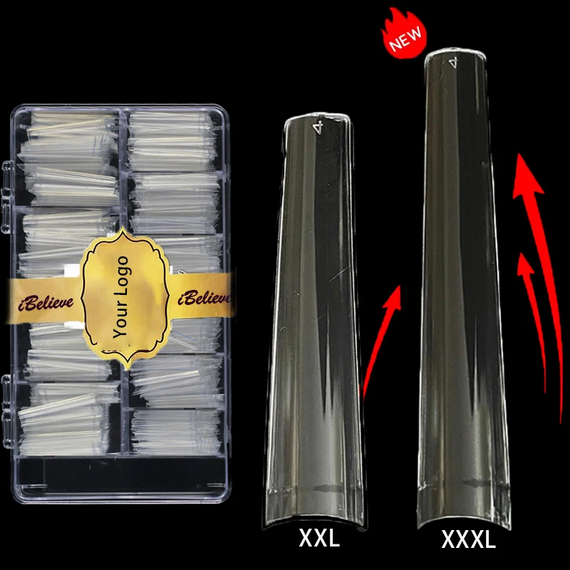 

500pcs/Box Xxxl Long Straight No C Curve XXL Coffin Nail Tips Wholesale Artificial Fingernails Clear Easy XL French Nail Tips