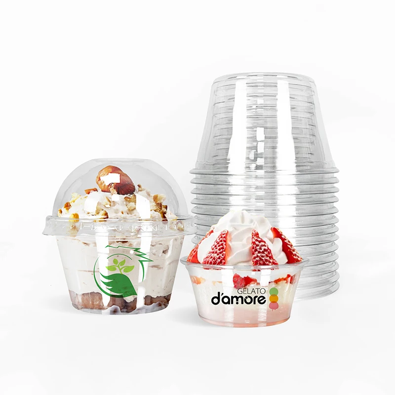 

Disposable black 6 5oz 6oz 8oz plastic clear square dessert transparent cups ice cream cup with dome lids ice cream