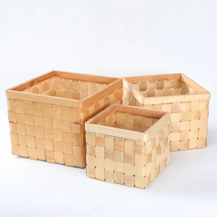 

Eco friendly handmade wholesale square wood chip fruit basket bread basket wood sundries customized storage basket, Natural,customizable