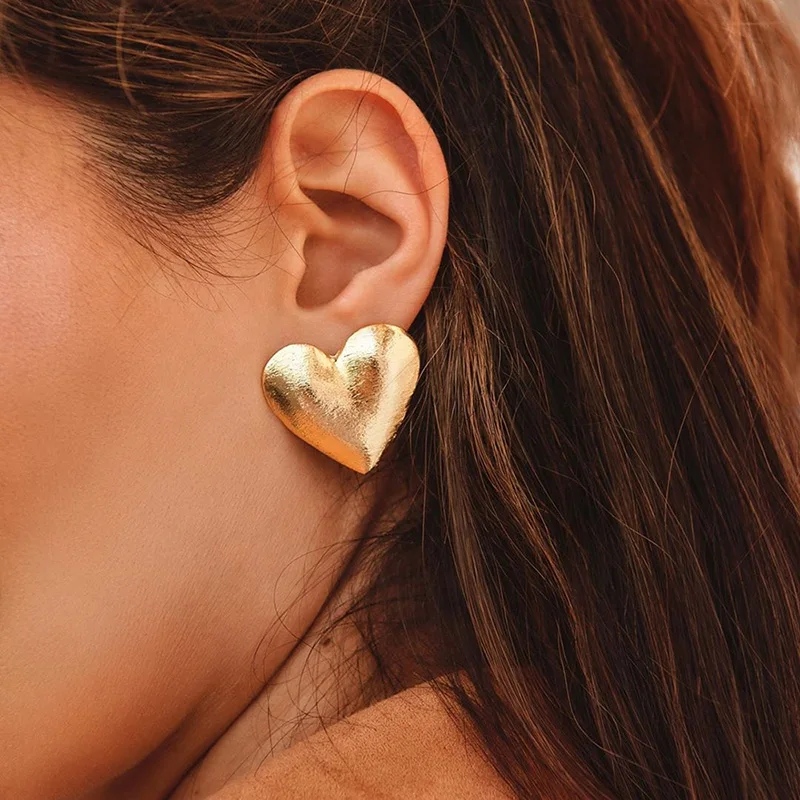 

2020 Trendy Gold Silver Heart Stud Earrings ,Fashion Jewelry Earrings