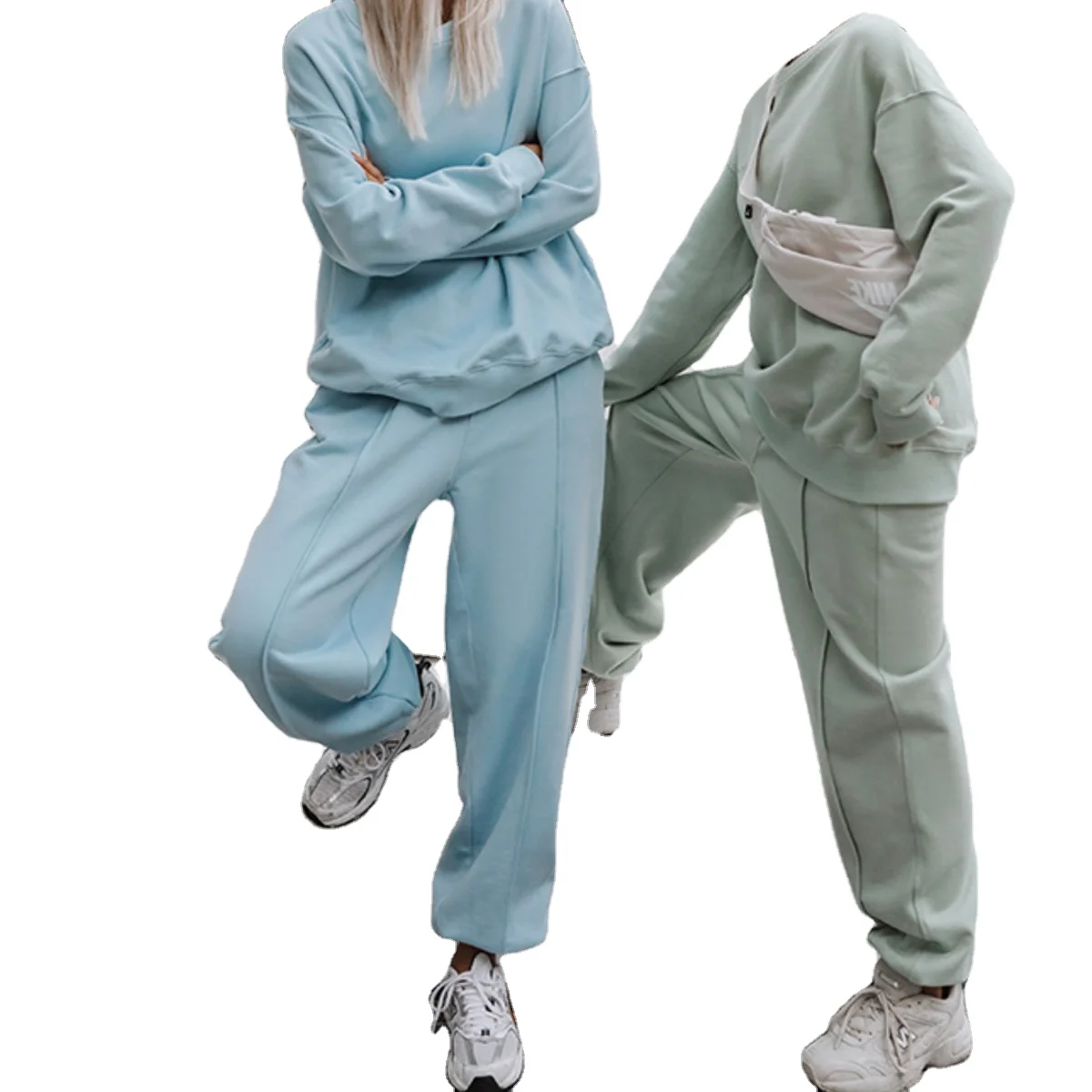 

Wholesale custom crewneck long sleeve fleece sportwear women 2 piece multi-colored jogger set