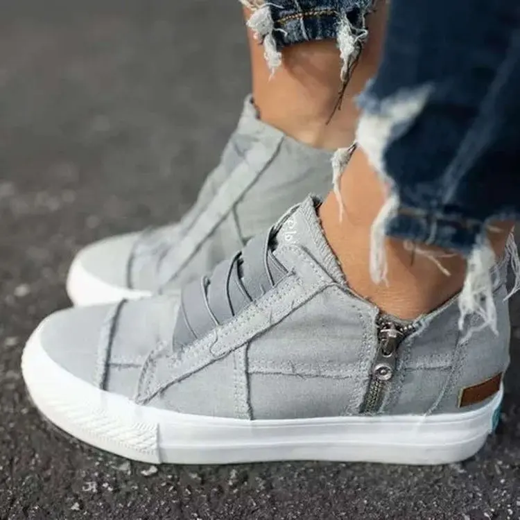 

WK-023 Latest new spring canvas shoes for women p[lain demin high-top elastic lace up flat casual sneaker wholesale, Picture show