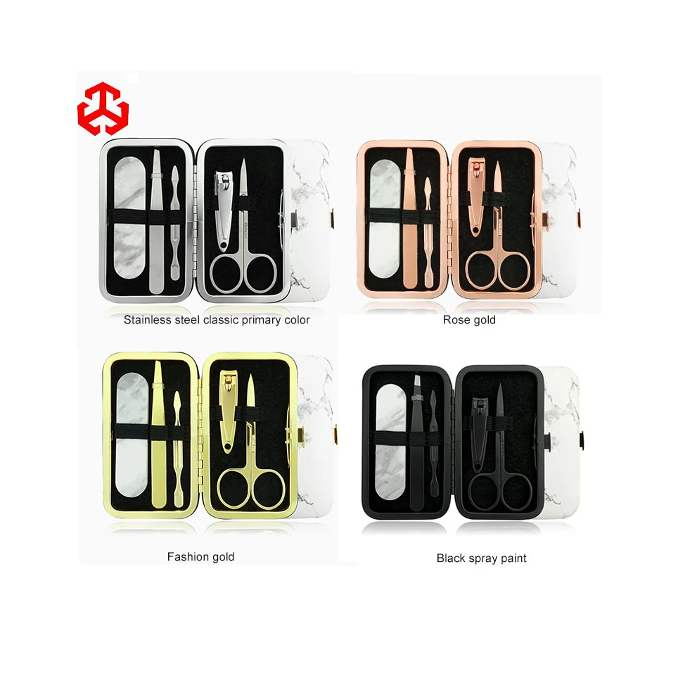 

Factory Wholesale New Design Marble Pattern Gift Box Manicure kit Rose Gold 5 Pcs Durable Nail Clipper Set