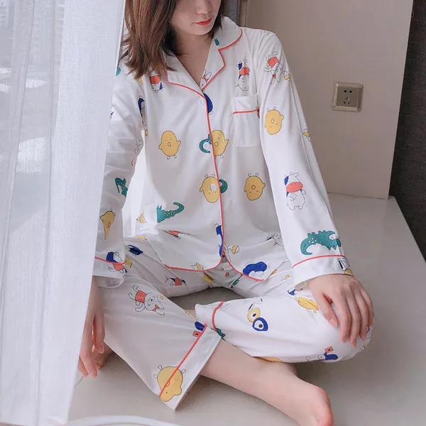 
Polyester pajamas long-sleeved printed milk silk ladies large size pajamas wholesale pajama women 