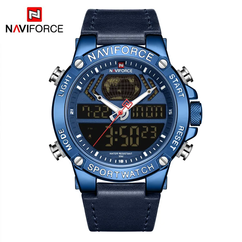 

NAVIFORCE 9164 Brand Luxury Watches Sport Digital Quartz Dual Time Clock Military Leather Waterproof Men Watch Relogio Masculino
