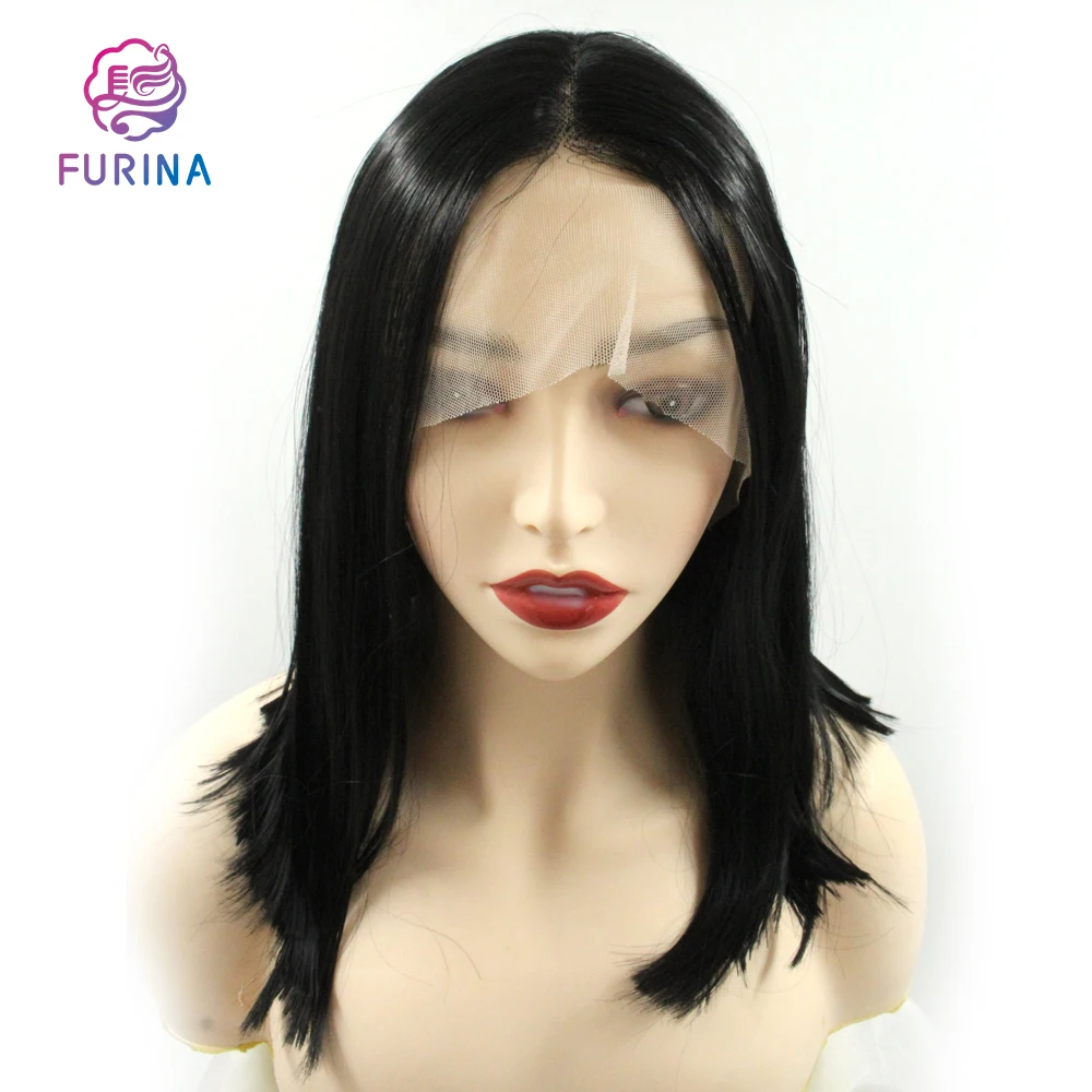 

Wholesale bob hair High temperature fiber synthetic wigs cheap 1B# Short bob straight lace front wig