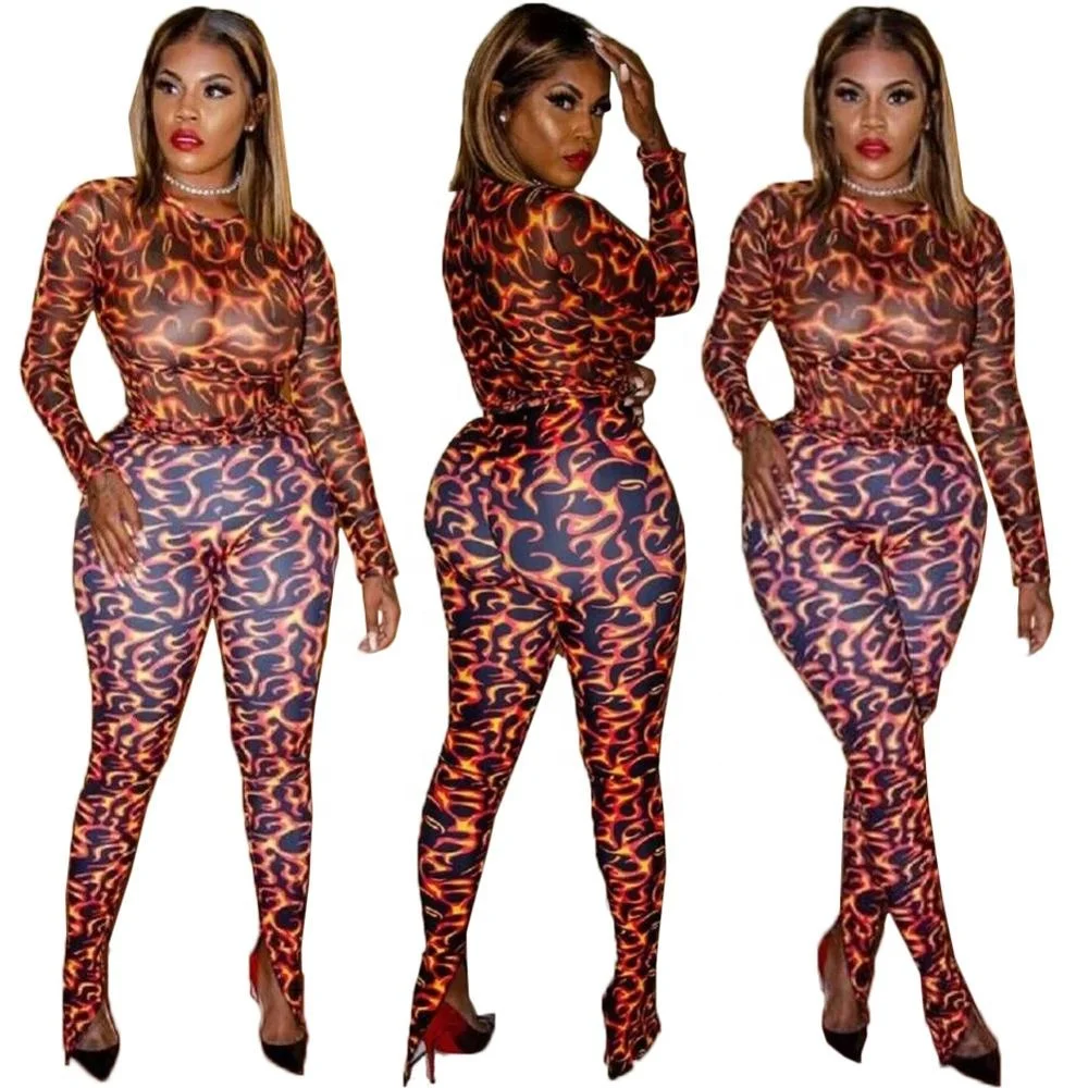 

B62033A hot sale long sleeve leopard print mesh transparent bodycon woman sexy jumpsuit, As picture