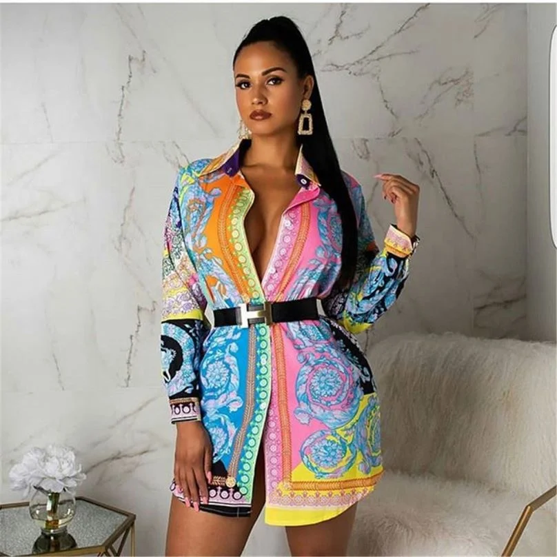 

newest custom printed long sleeve shirt dress for womens